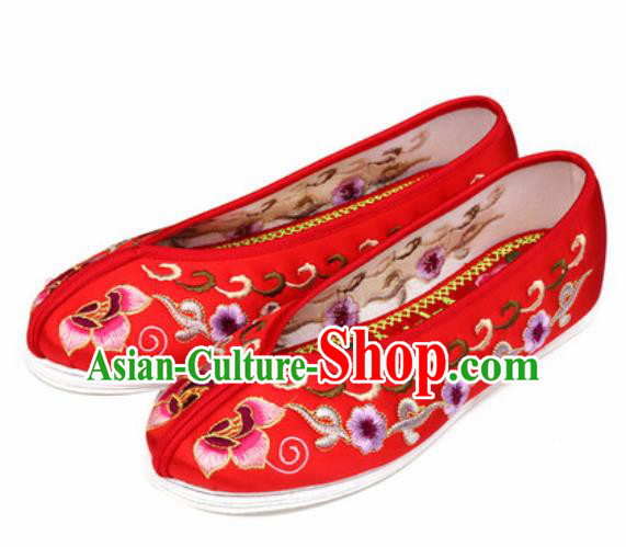 Chinese Embroidered Plum Shoes Traditional Opera Red Satin Shoes Wedding Shoes Hanfu Princess Shoes for Women