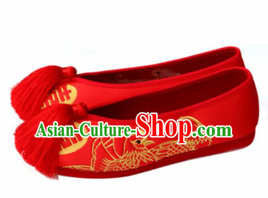 Chinese Embroidered Mandarin Duck Shoes Traditional Opera Red Satin Shoes Wedding Shoes Hanfu Princess Shoes for Women