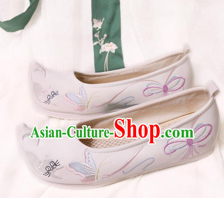 Chinese Traditional Wedding Shoes Opera Shoes Hanfu Princess Shoes Embroidered Butterfly White Shoes for Women