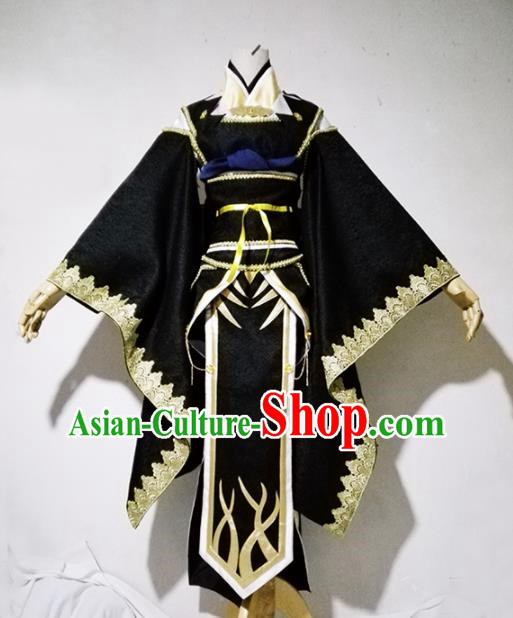 Chinese Traditional Cosplay Costume Ancient Female Swordsman Black Hanfu Dress for Women