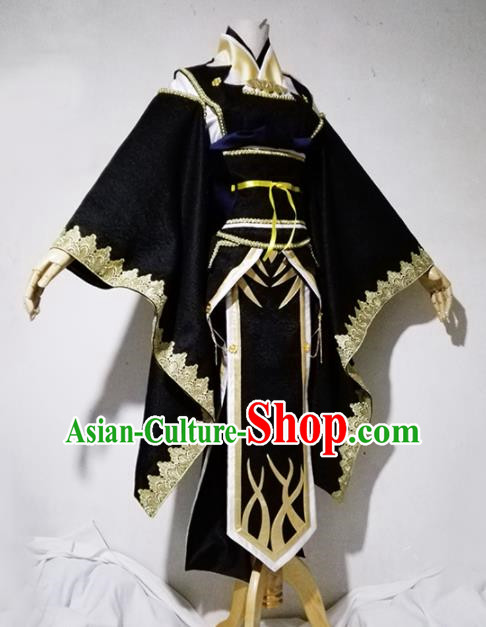 Chinese Traditional Cosplay Costume Ancient Female Swordsman Black Hanfu Dress for Women