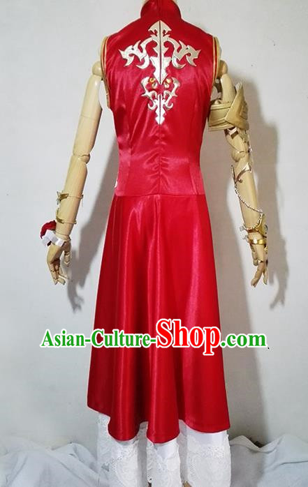 Chinese Traditional Cosplay Female Knight Costume Ancient Swordsman Red Qipao Dress for Women