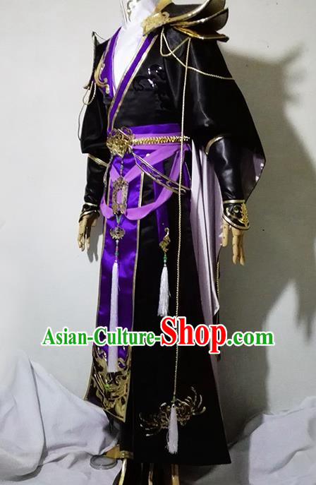 Chinese Traditional Cosplay Royal Highness Black Costume Ancient Swordsman Hanfu Clothing for Men