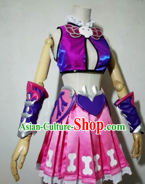 Chinese Traditional Cosplay Knight Costume Ancient Swordsman Rosy Dress for Women