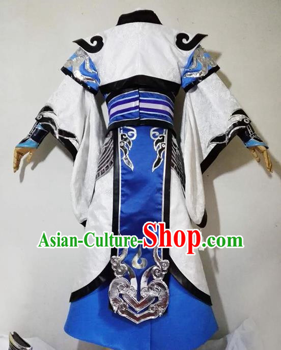 Chinese Traditional Cosplay Royal Highness Blue Costume Ancient Swordsman Hanfu Clothing for Men