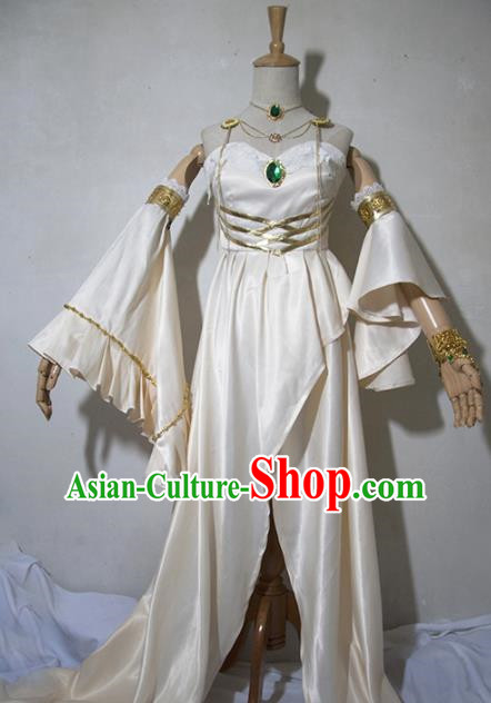 Chinese Traditional Cosplay Female Knight Costume Ancient Princess Swordsman Beige Dress for Women