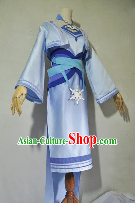 Chinese Traditional Cosplay Young Lady Costume Ancient Swordsman Blue Dress for Women