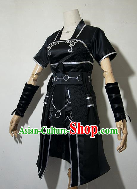 Chinese Traditional Cosplay Young Lady Costume Ancient Female Swordsman Black Dress for Women