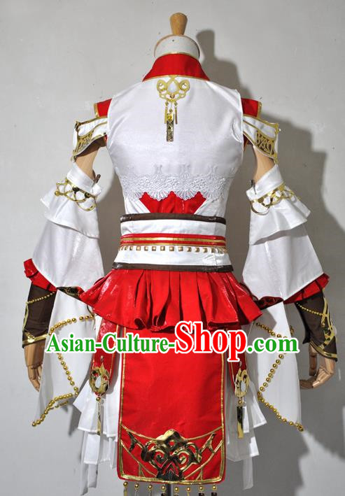 Top Grade Cosplay Fairy Witch Costume Ancient Female Swordsman Red Dress for Women