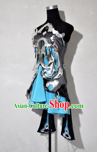 Top Grade Cosplay Fairy Witch Blue Costume Ancient Female Swordsman Dress for Women