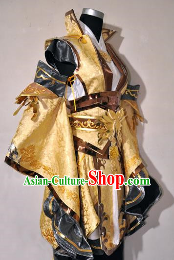 Chinese Traditional Cosplay Young Knight Golden Costume Ancient Swordsman Hanfu Clothing for Men