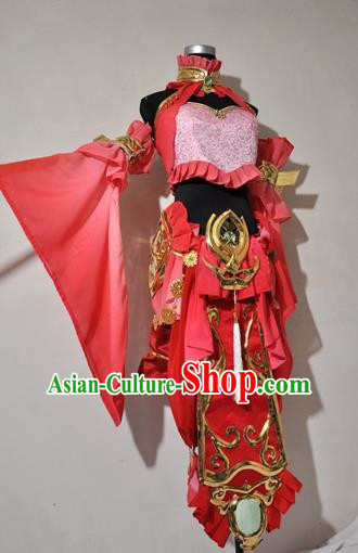Chinese Traditional Cosplay Knight Costume Ancient Fairy Swordsman Red Dress for Women