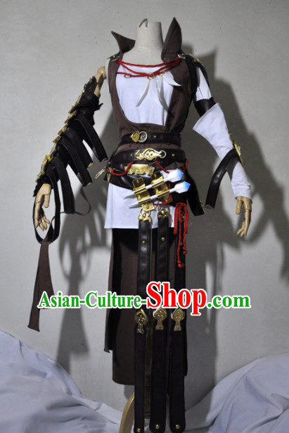 Chinese Traditional Cosplay Knight Brown Costume Ancient Swordsman Hanfu Clothing for Men
