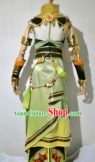 Chinese Traditional Cosplay Female Knight Costume Ancient Princess Swordsman Green Dress for Women