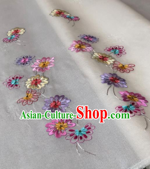 Traditional Chinese Embroidered Daisy White Silk Fabric Classical Pattern Design Brocade Fabric Asian Satin Material