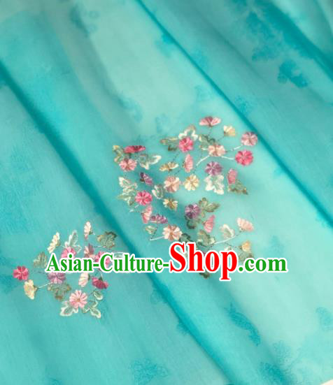 Traditional Chinese Embroidered Daisy Green Silk Fabric Classical Pattern Design Brocade Fabric Asian Satin Material