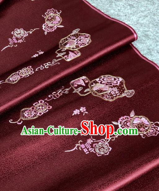 Traditional Chinese Embroidered Wine Red Silk Fabric Classical Pattern Design Brocade Fabric Asian Satin Material