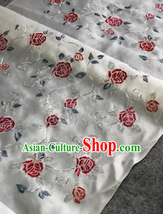 Traditional Chinese Embroidered Peony Flowers White Silk Fabric Classical Pattern Design Brocade Fabric Asian Satin Material