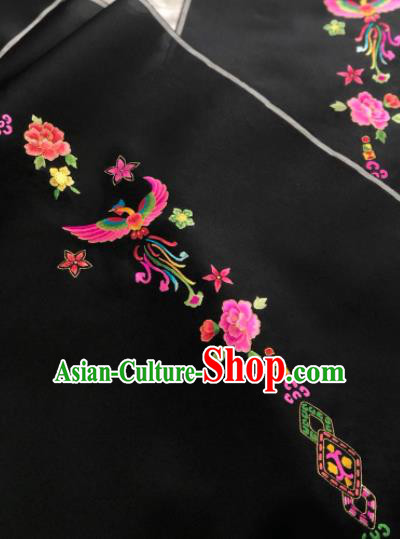 Traditional Chinese Embroidered Phoenix Peony Black Silk Fabric Classical Pattern Design Brocade Fabric Asian Satin Material