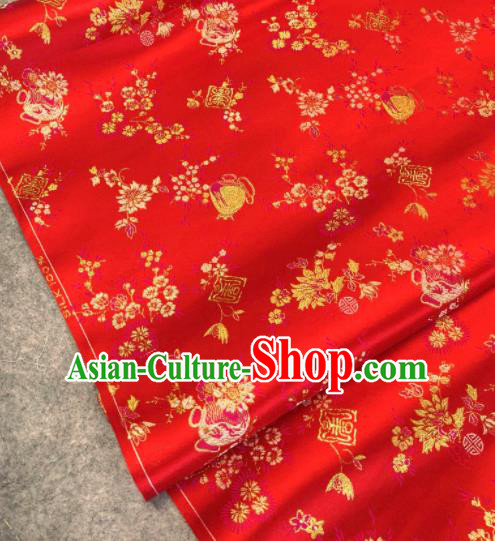 Traditional Chinese Red Silk Fabric Classical Pattern Design Brocade Fabric Asian Satin Material