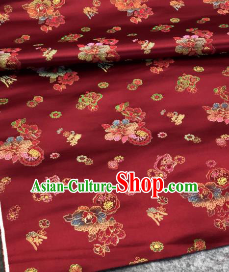 Traditional Chinese Wine Red Silk Fabric Classical Peony Pattern Design Brocade Fabric Asian Satin Material