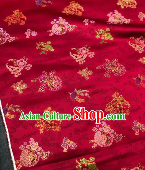 Traditional Chinese Wine Red Silk Fabric Classical Pattern Design Brocade Fabric Asian Satin Material