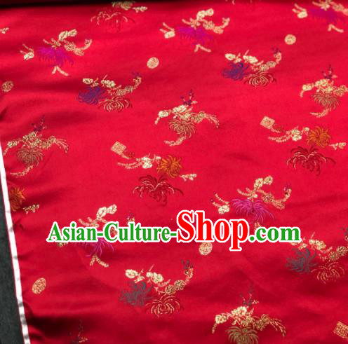 Traditional Chinese Red Silk Fabric Classical Chrysanthemum Pattern Design Brocade Fabric Asian Satin Material