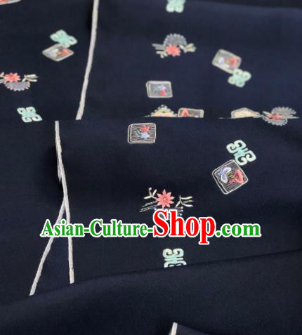 Traditional Chinese Navy Silk Fabric Classical Pattern Design Brocade Fabric Asian Satin Material