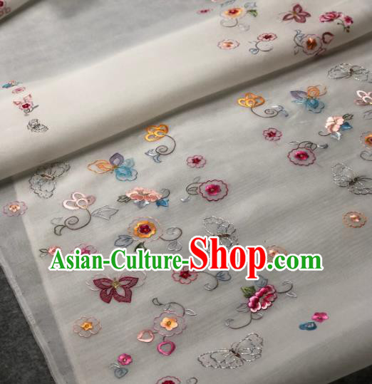 Traditional Chinese Embroidered Frangipani White Silk Fabric Classical Pattern Design Brocade Fabric Asian Satin Material