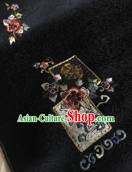 Traditional Chinese Embroidered Black Silk Fabric Classical Pattern Design Brocade Fabric Asian Satin Material