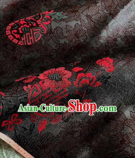 Traditional Chinese Black Satin Classical Pattern Design Brocade Fabric Asian Silk Fabric Material