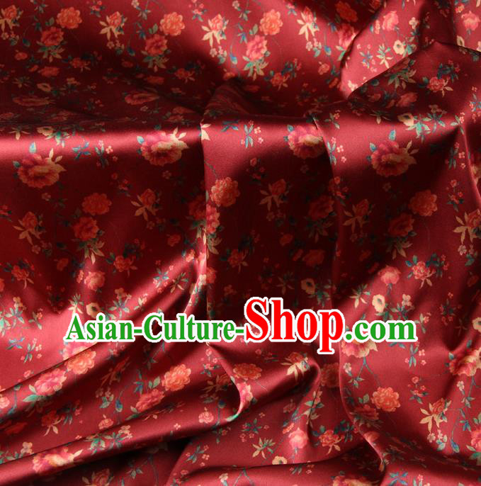 Chinese Traditional Classical Peony Pattern Purplish Red Brocade Damask Asian Satin Drapery Silk Fabric