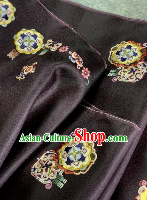 Traditional Chinese Black Satin Classical Embroidered Pomegranate Pattern Design Brocade Fabric Asian Silk Fabric Material