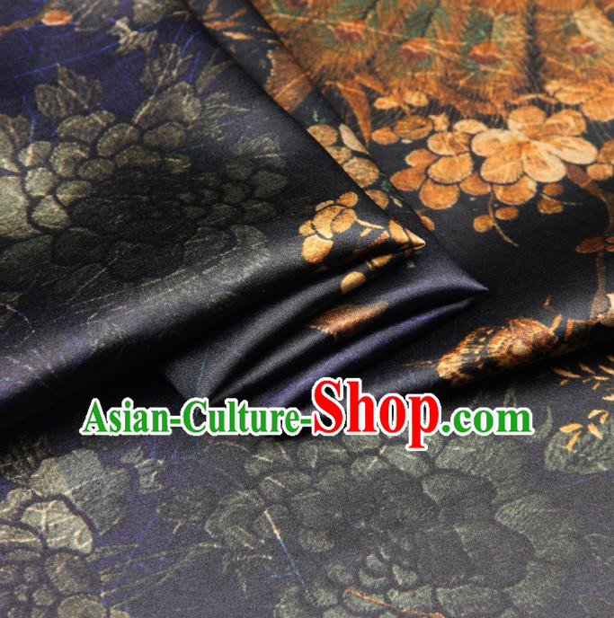 Chinese Traditional Classical Peacock Pattern Purple Brocade Damask Asian Satin Drapery Silk Fabric
