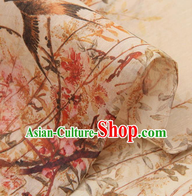 Chinese Traditional Classical Swallow Pattern Beige Brocade Damask Asian Satin Drapery Silk Fabric