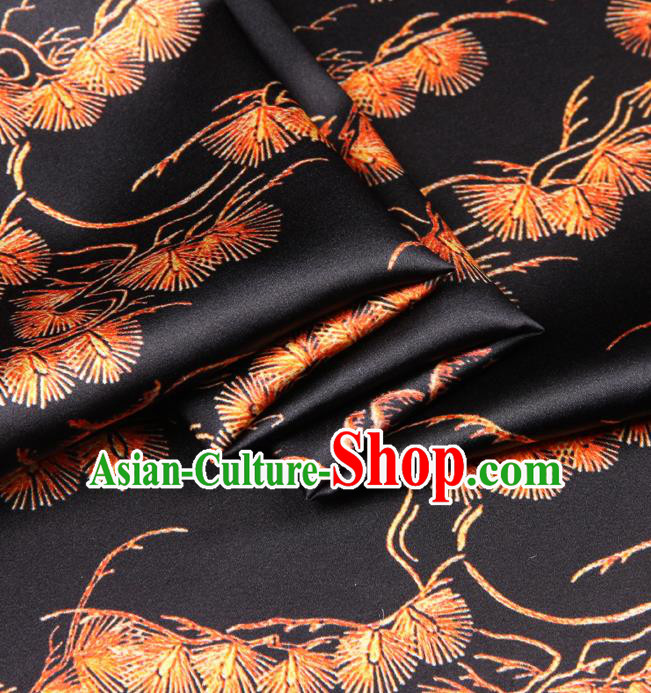 Chinese Traditional Classical Pine Needle Pattern Black Brocade Damask Asian Satin Drapery Silk Fabric