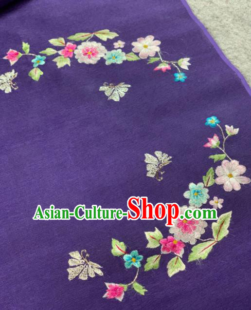 Traditional Chinese Purple Satin Classical Embroidered Flowers Pattern Design Brocade Fabric Asian Silk Fabric Material