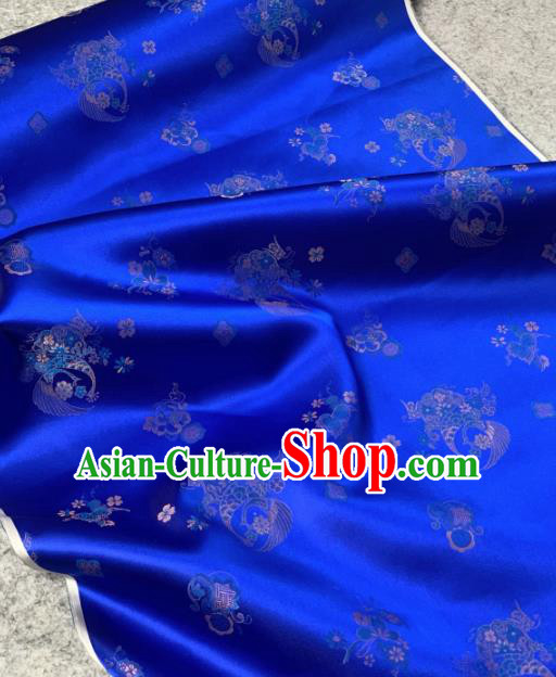 Traditional Chinese Royalblue Satin Classical Pattern Design Brocade Fabric Asian Silk Fabric Material