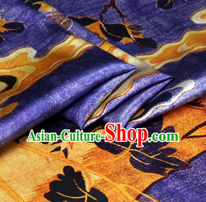 Chinese Traditional Classical Cloud Crane Pattern Purple Brocade Damask Asian Satin Drapery Silk Fabric