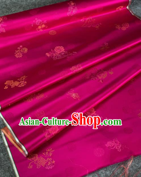 Traditional Chinese Satin Classical Bamboo Peony Pattern Design Rosy Brocade Fabric Asian Silk Fabric Material