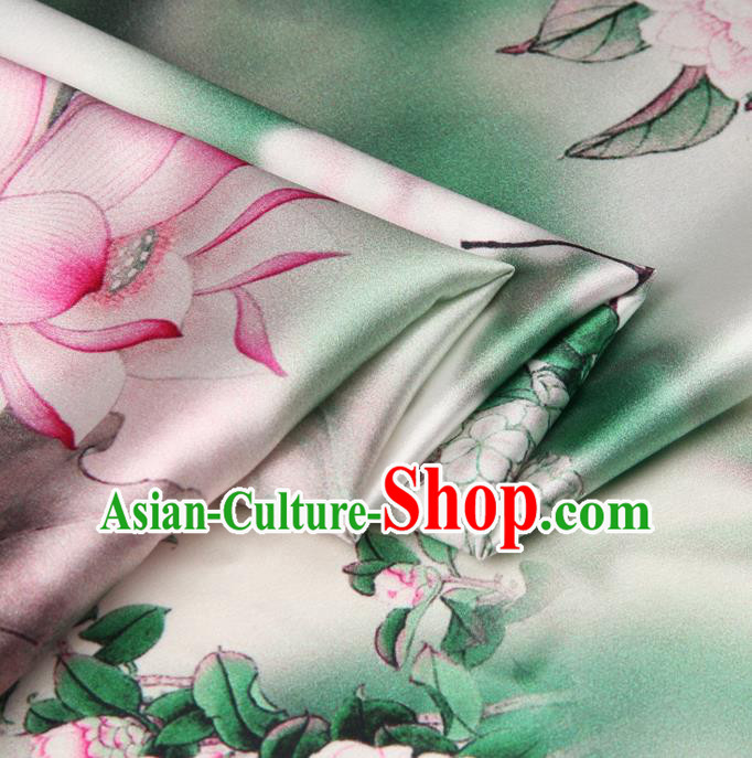Chinese Traditional Classical Lotus Plum Pattern Brocade Damask Asian Satin Drapery Silk Fabric
