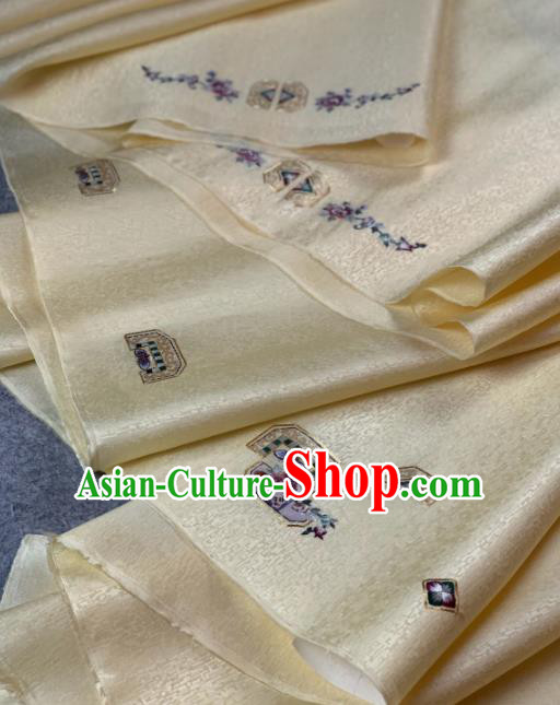 Traditional Chinese Satin Classical Embroidered Pattern Design Beige Brocade Fabric Asian Silk Fabric Material