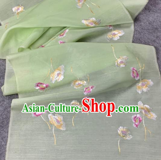 Traditional Chinese Satin Classical Embroidered Flower Pattern Design Green Brocade Fabric Asian Silk Fabric Material