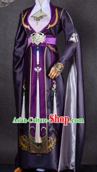 Chinese Traditional Cosplay Female Knight Purple Costume Ancient Fairy Swordsman Dress for Women