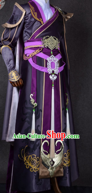 Chinese Traditional Cosplay King Knight Purple Costume Ancient Swordsman Hanfu Clothing for Men