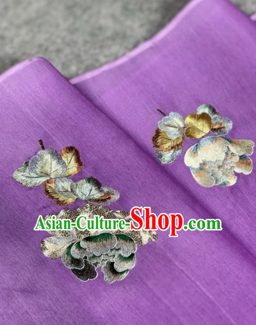 Traditional Chinese Satin Classical Embroidered Peony Pattern Design Purple Brocade Fabric Asian Silk Fabric Material