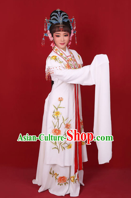 Chinese Traditional Peking Opera Queen Diva Costume Ancient Empress Embroidered White Dress for Women