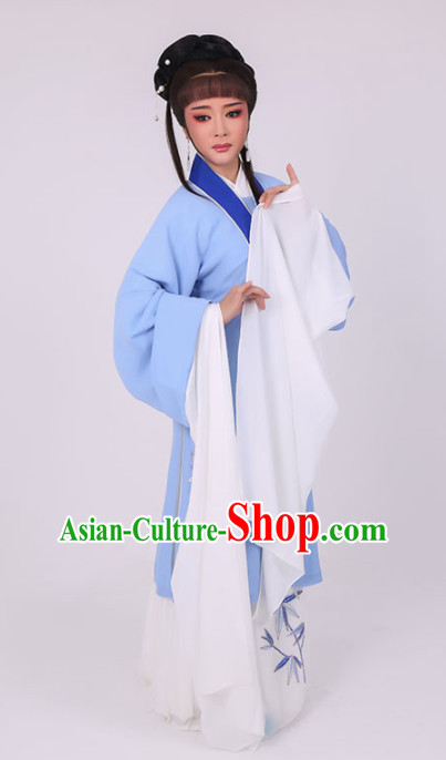 Chinese Traditional Peking Opera Diva Costume Ancient Village Girl Embroidered Blue Dress for Women