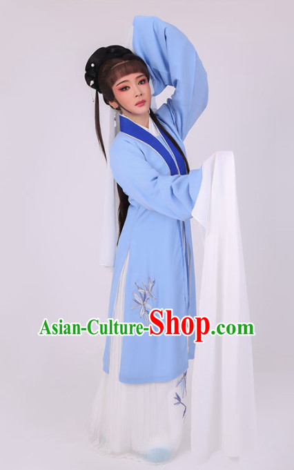 Chinese Traditional Peking Opera Diva Costume Ancient Village Girl Embroidered Blue Dress for Women