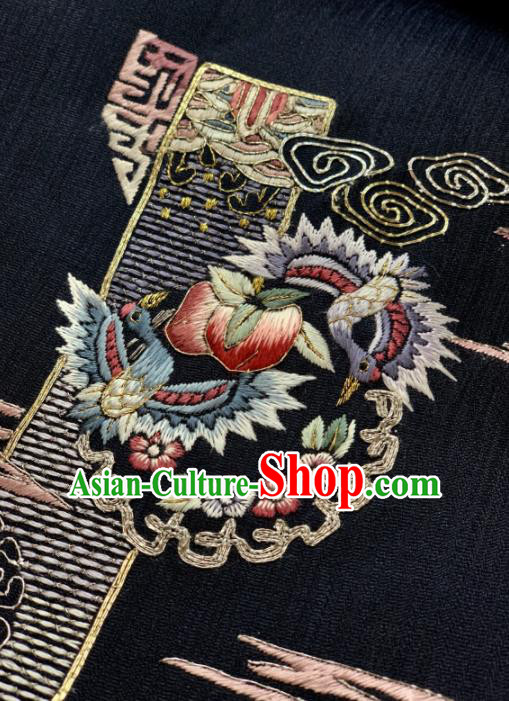 Traditional Chinese Satin Classical Embroidered Peach Pattern Design Black Brocade Fabric Asian Silk Fabric Material